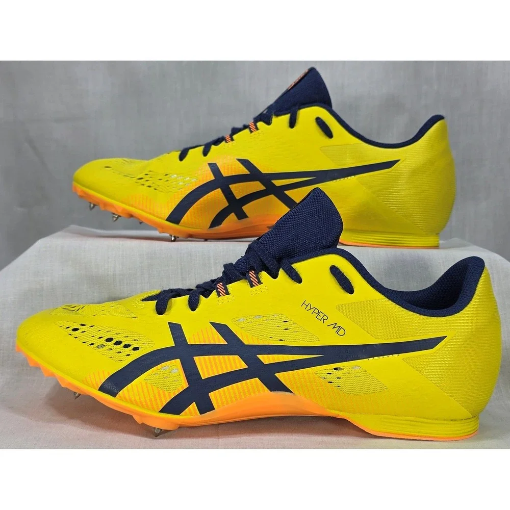 Asics Hyper MD 8 Track Field Spikes Men's 10 Yellow Navy Blue‎ Racing Shoes